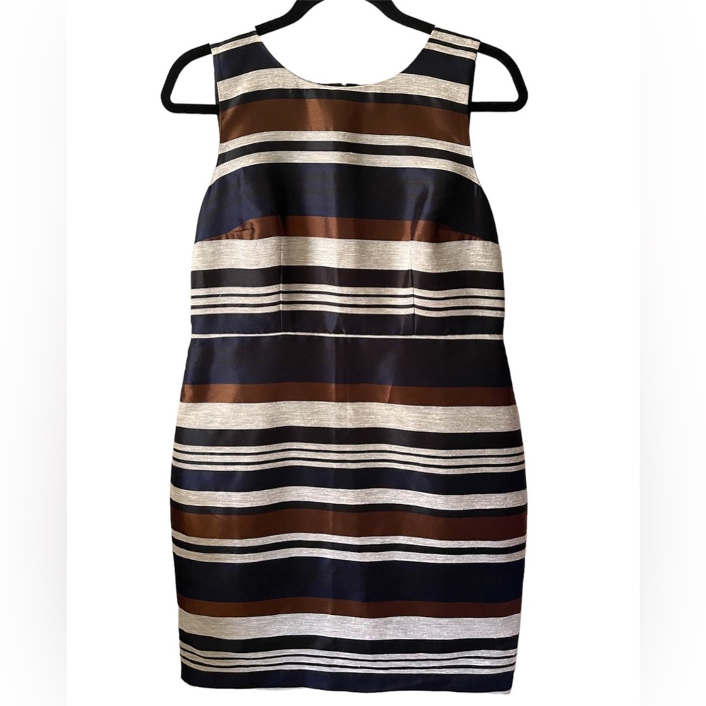 Ann Taylor Dress Women 10 Petite Striped Blue Linen Blend Shift Tank Lined New